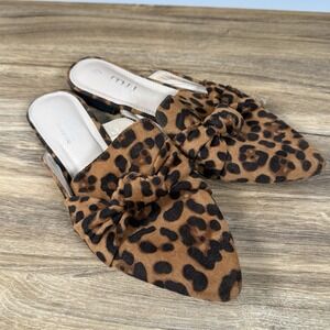 Women's Musshoe Mules Leopard Point Toe Slip On Backless Loafers Size 8